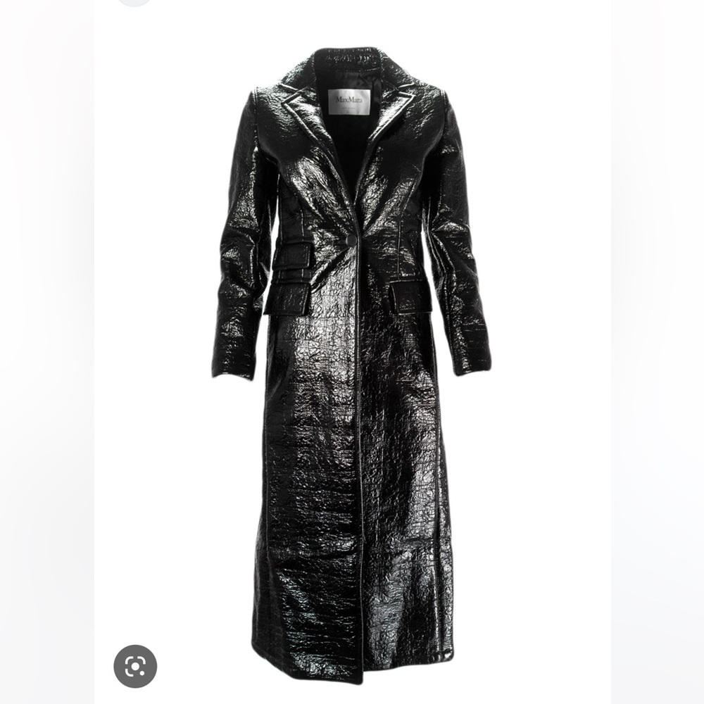 MaxMara Sfilata Women's Maga Patent-Effect Overcoat Sz 4 Black